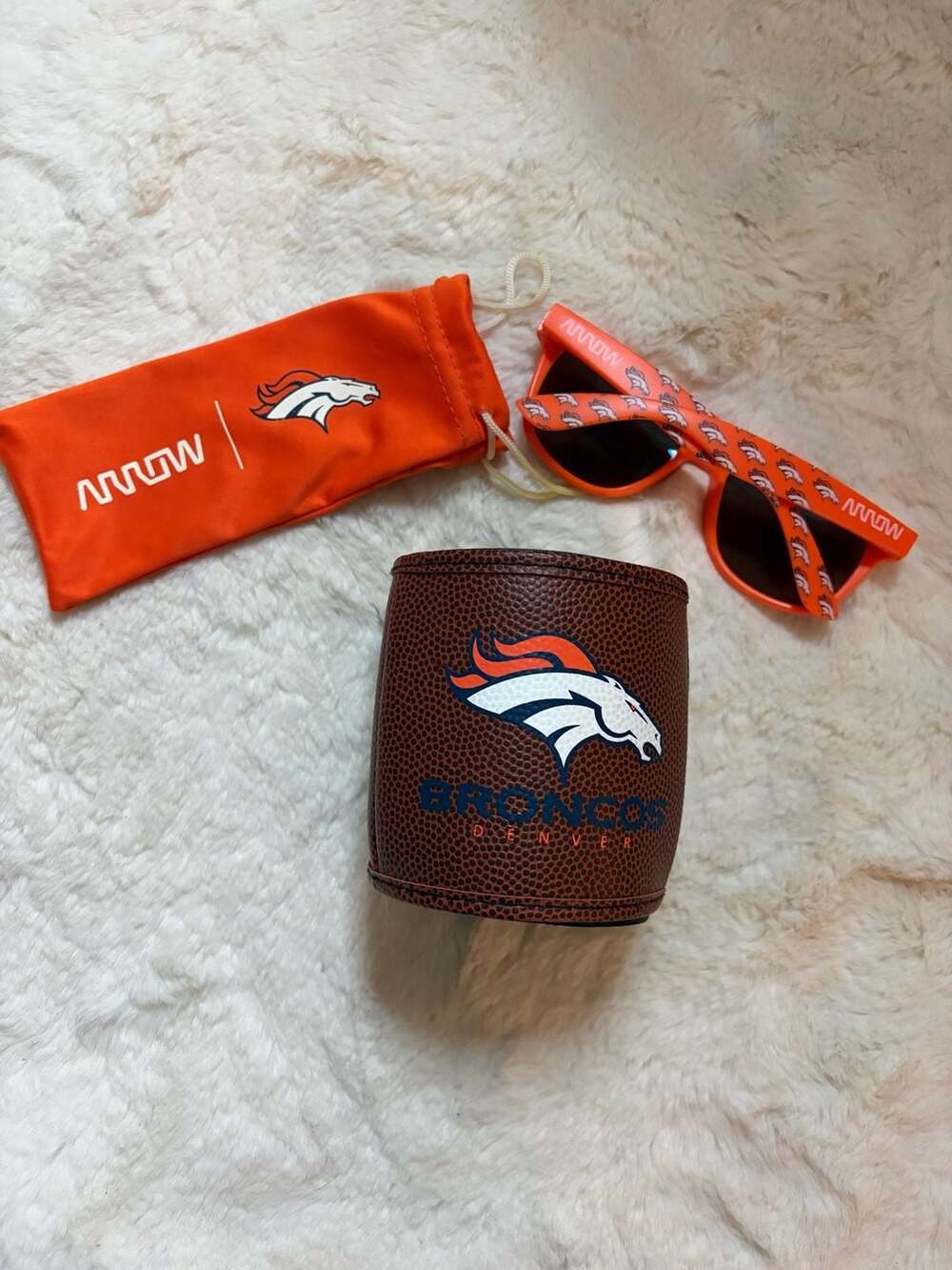 Denver Broncos Fan Bundle: Wincraft Football Textured Can Cooler and ARROW Promo
